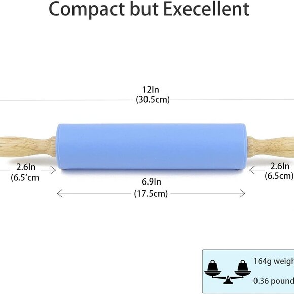 Silicone Rolling Pin for Baking Non-stick Rolling Pin Dough Roller Woode… - Picture 3 of 8